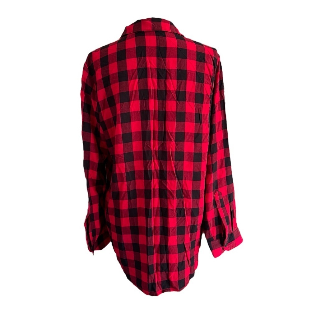 Calvin Klien Women's Buffalo-Plaid Red Rolltab Shirt - Picture 2 of 4